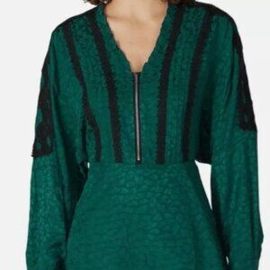Koche Green long sleeved blouse with black lace design